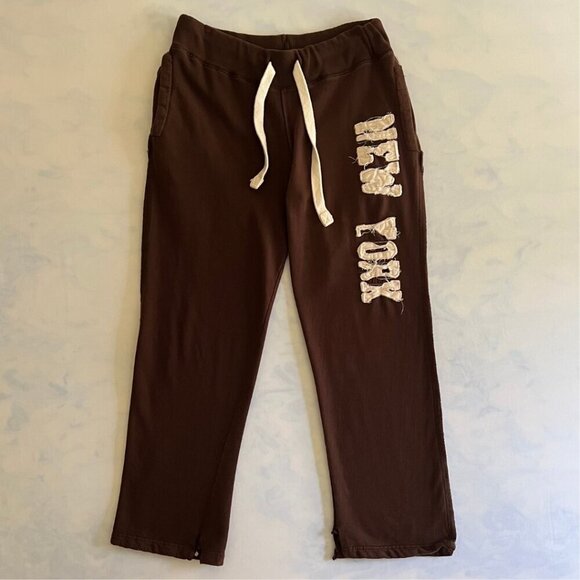 Carbon Brown New York Embroidered Y2K Baggy Drawstring Sweatpants - Picture 1 of 8